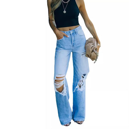 Women's Ripped Wide Leg Jeans