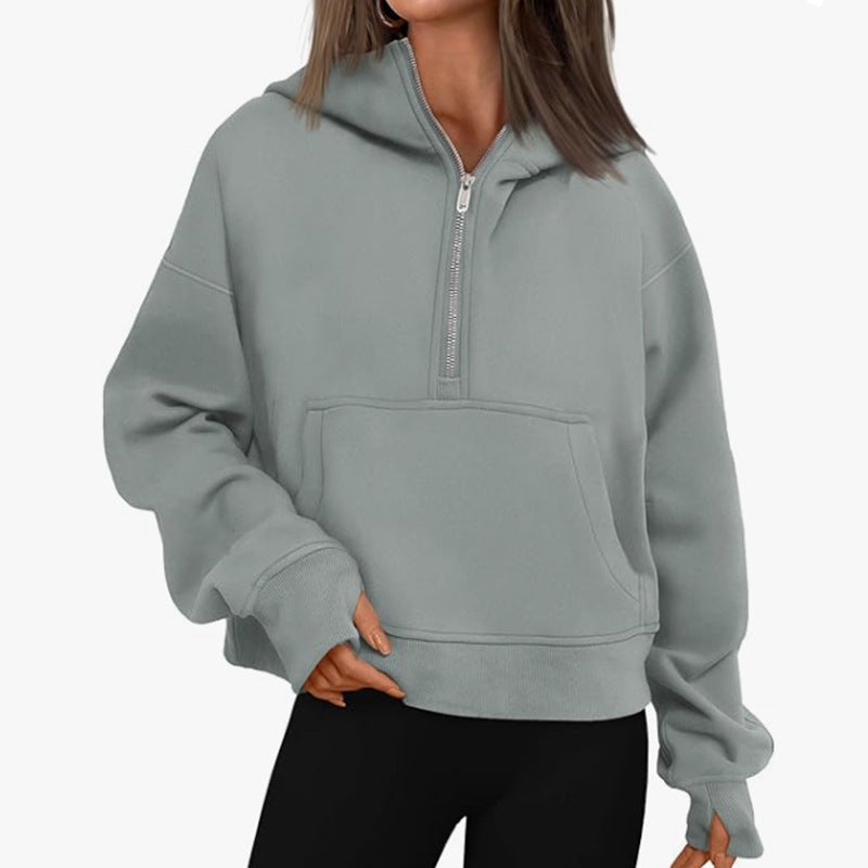 Women's Long Sleeve Quarter Zip with Kangaroo Pocket Sweater