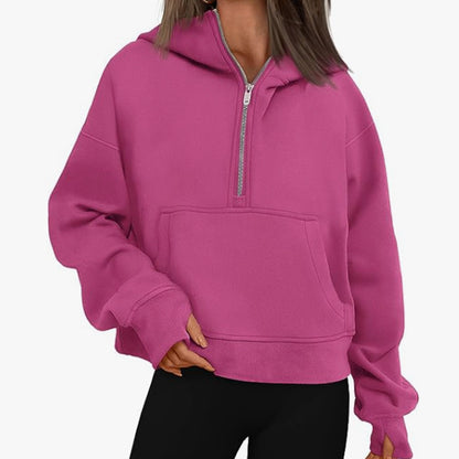 Women's Long Sleeve Quarter Zip with Kangaroo Pocket Sweater