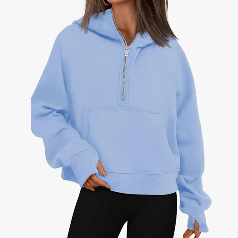 Women's Long Sleeve Quarter Zip with Kangaroo Pocket Sweater