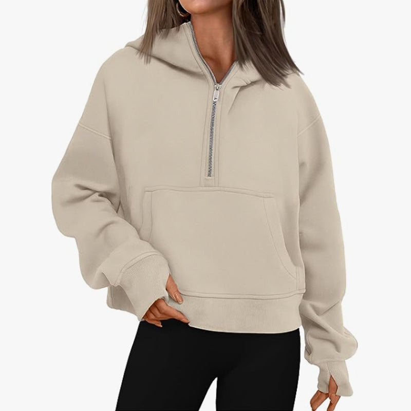 Women's Long Sleeve Quarter Zip with Kangaroo Pocket Sweater