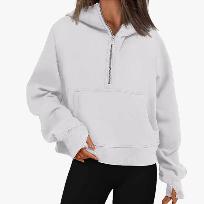 Women's Long Sleeve Quarter Zip with Kangaroo Pocket Sweater