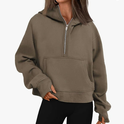 Women's Long Sleeve Quarter Zip with Kangaroo Pocket Sweater