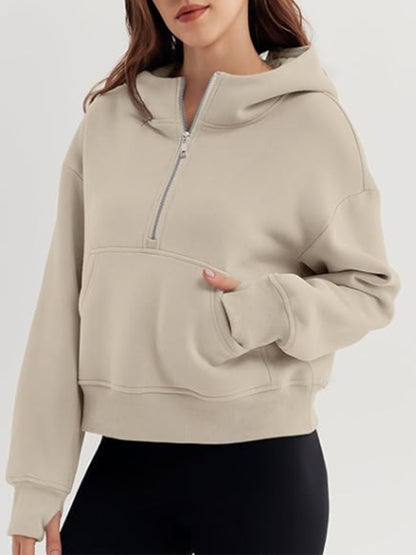 Women's Long Sleeve Quarter Zip with Kangaroo Pocket Sweater