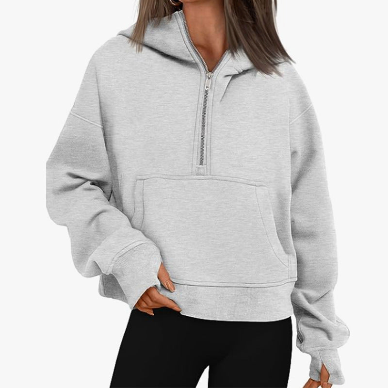 Women's Long Sleeve Quarter Zip with Kangaroo Pocket Sweater