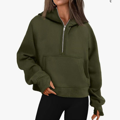 Women's Long Sleeve Quarter Zip with Kangaroo Pocket Sweater