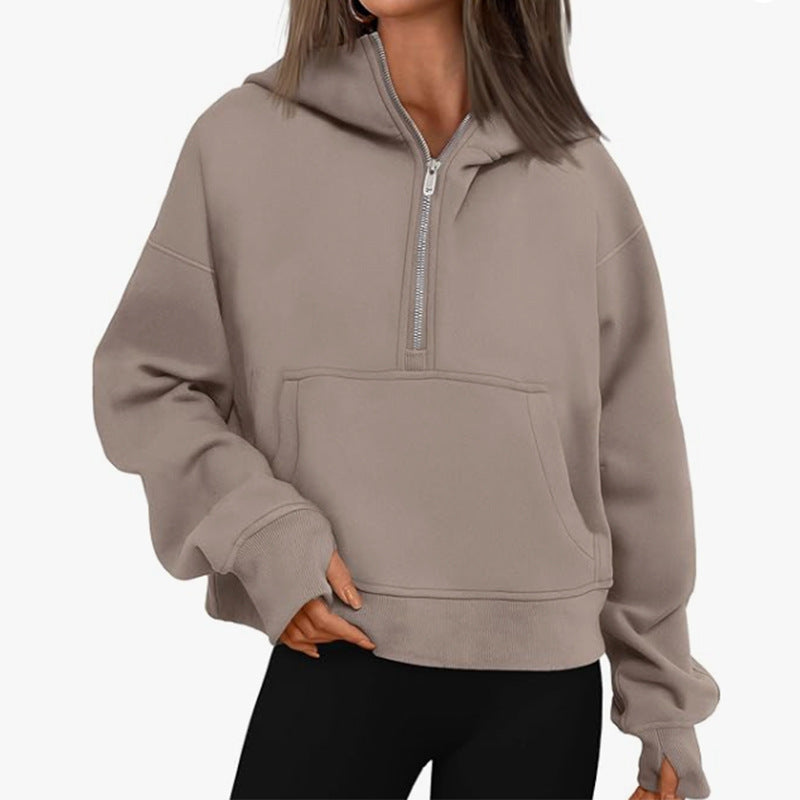 Women's Long Sleeve Quarter Zip with Kangaroo Pocket Sweater