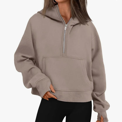 Women's Long Sleeve Quarter Zip with Kangaroo Pocket Sweater