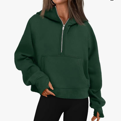 Women's Long Sleeve Quarter Zip with Kangaroo Pocket Sweater