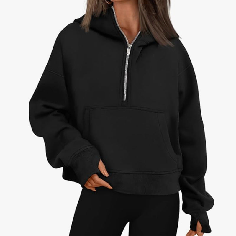 Women's Long Sleeve Quarter Zip with Kangaroo Pocket Sweater