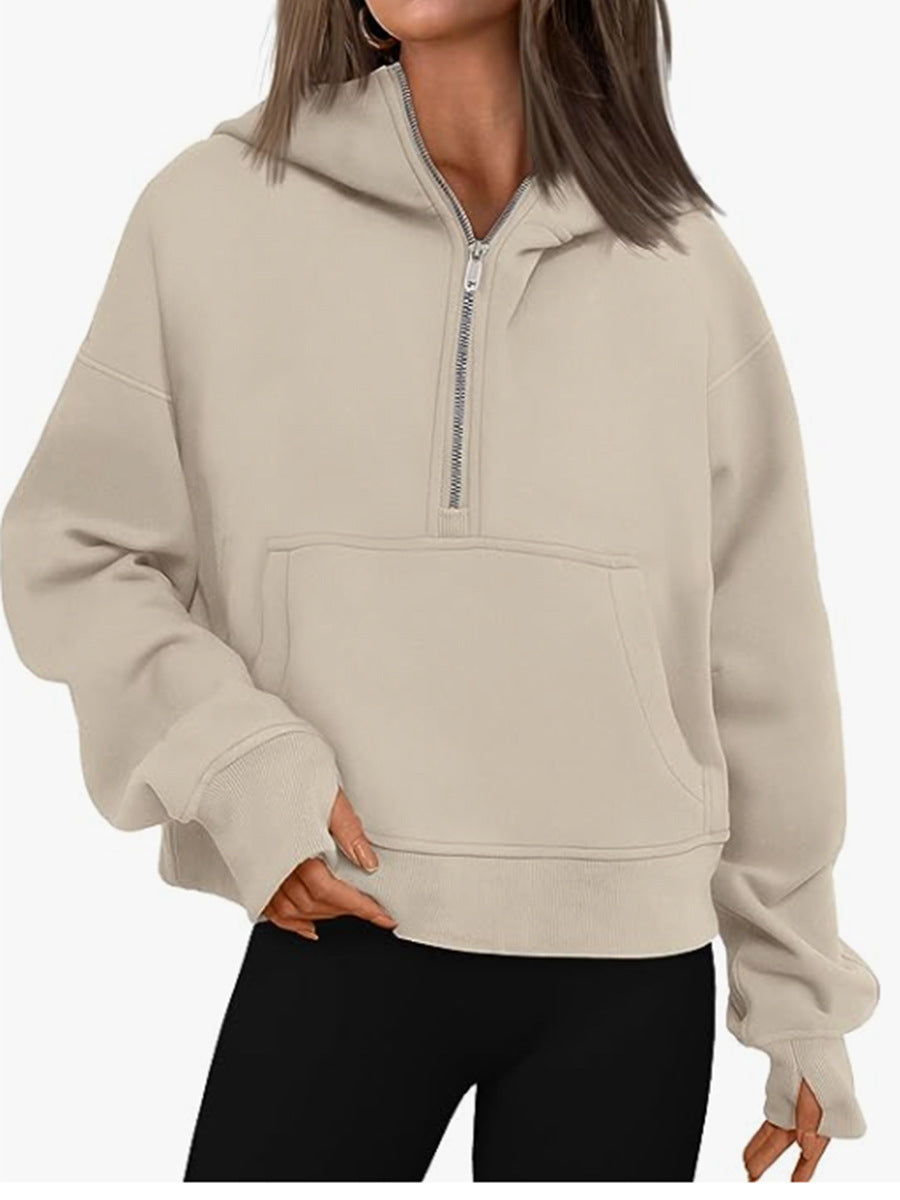 Women's Long Sleeve Quarter Zip with Kangaroo Pocket Sweater